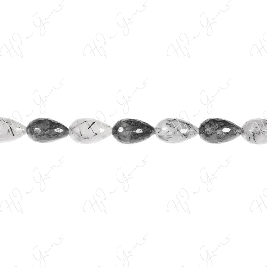 Black Rutile Quartz Faceted Drop Beads