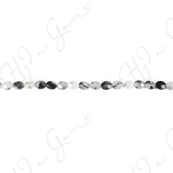 Black Rutile Quartz Faceted Flat Oval Beads