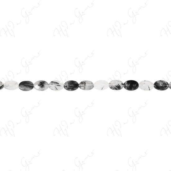 Black Rutile Quartz Faceted Flat Oval Beads