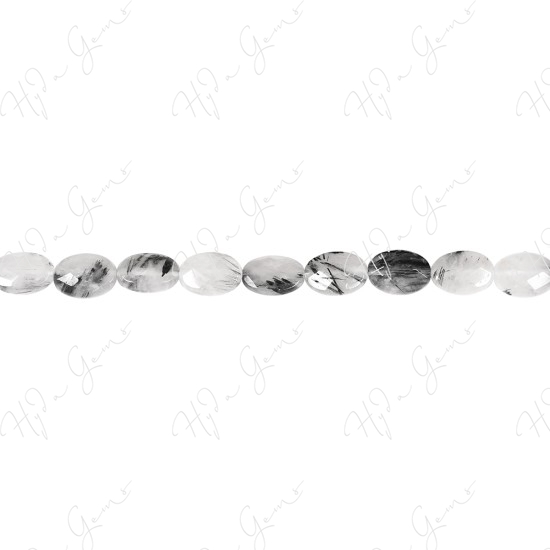 Black Rutile Quartz Faceted Flat Oval Beads