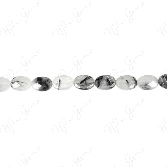 Black Rutile Quartz Faceted Flat Oval Beads