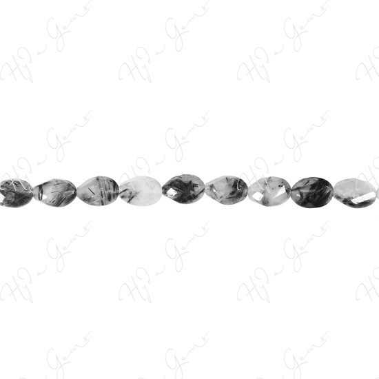 Black Rutile Quartz Faceted Flat Oval Beads