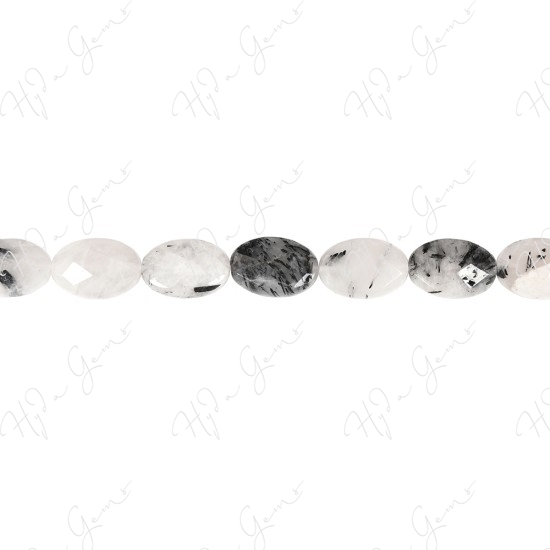 Black Rutile Quartz Faceted Flat Oval Beads