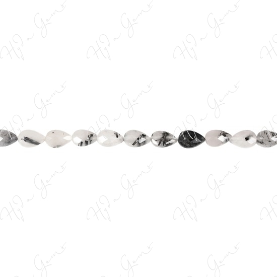 Black Rutile Quartz Faceted Pear Beads