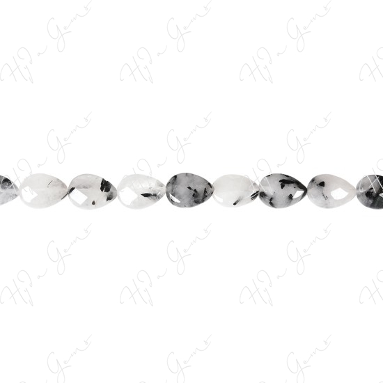 Black Rutile Quartz Faceted Pear Beads