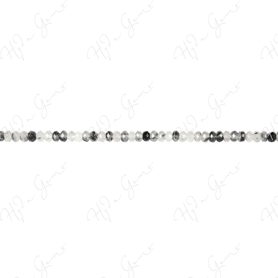 Black Rutile Quartz Faceted Roundel Beads