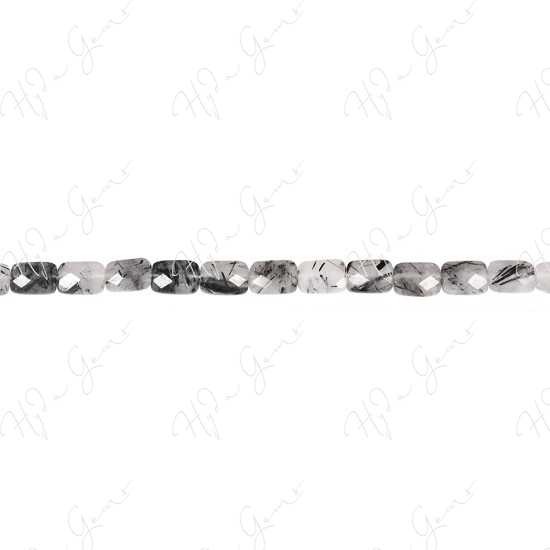 Black Rutile Quartz Faceted Flat Rectangle Beads