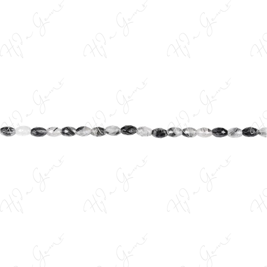 Black Rutile Quartz Faceted Rice Beads