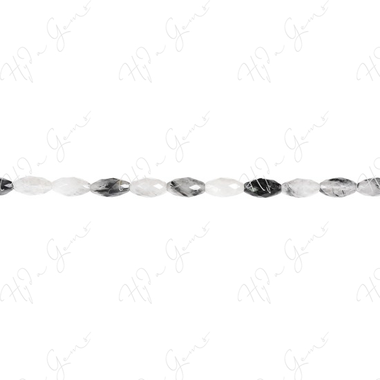 Black Rutile Quartz Faceted Rice Beads