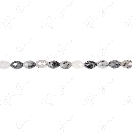 Black Rutile Quartz Faceted Rice Beads