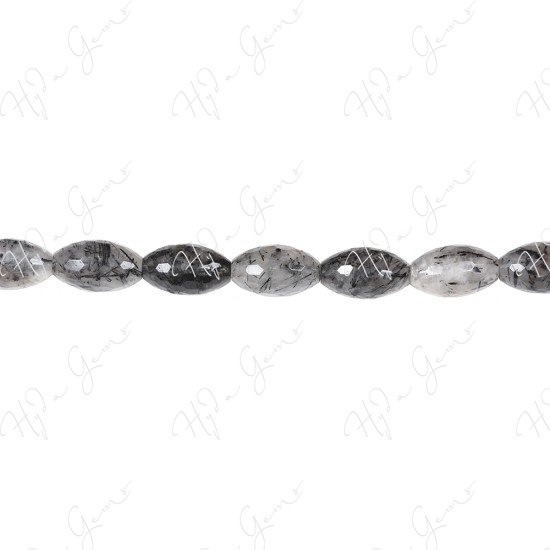 Black Rutile Quartz Faceted Rice Beads