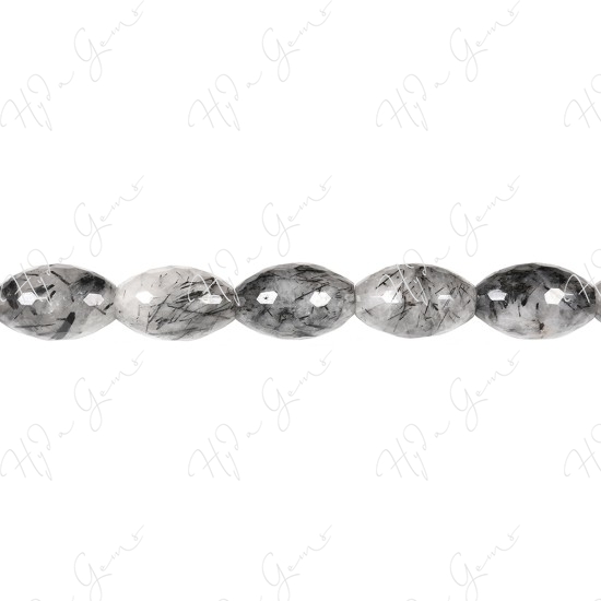 Black Rutile Quartz Faceted Rice Beads