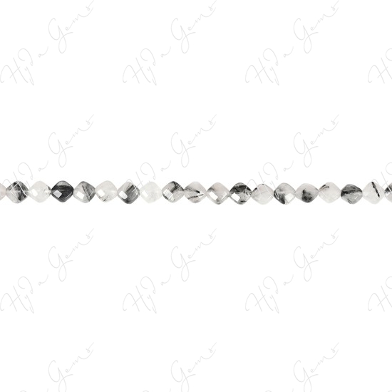 Black Rutile Quartz Faceted Oval Tube Beads