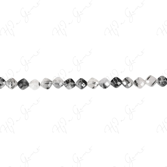 Black Rutile Quartz Faceted Oval Tube Beads