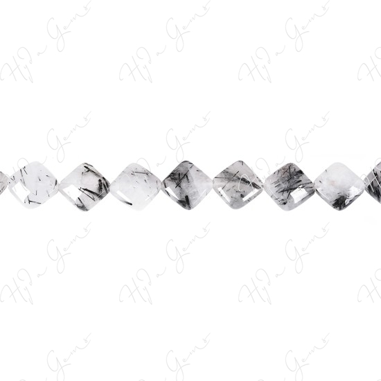 Black Rutile Quartz Faceted Oval Tube Beads