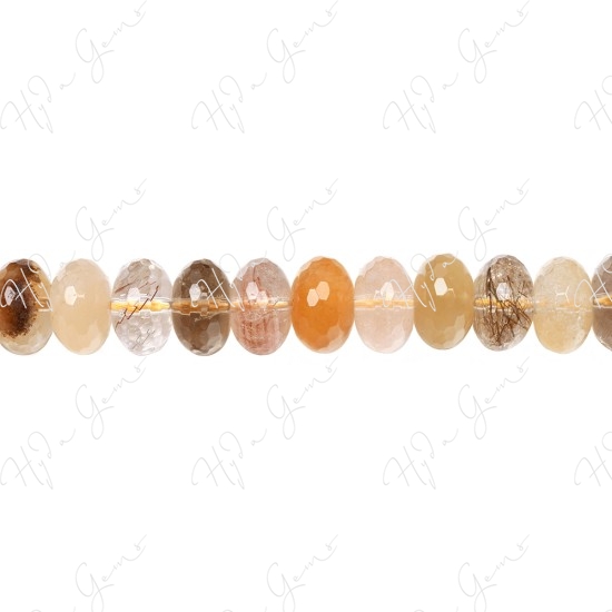 Multi Rutile Quartz Faceted Roundel Beads