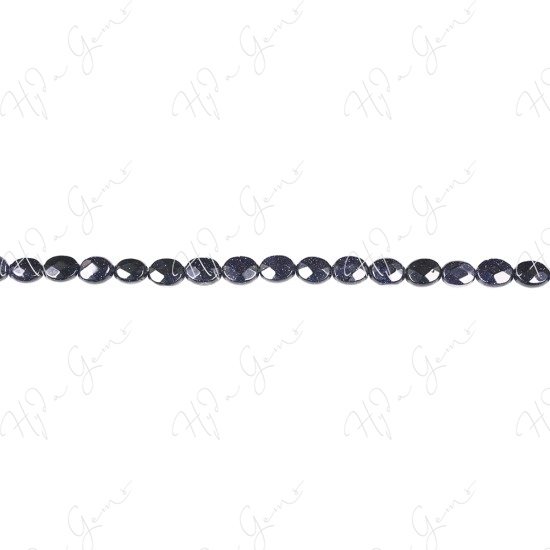 Blue Sand Stone Faceted Flat Oval Beads