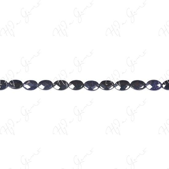 Blue Sand Stone Faceted Flat Oval Beads