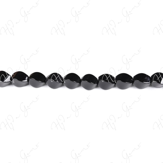 Black Agate 4-Face Oval Beads