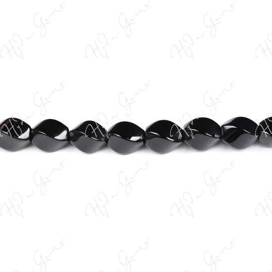 Black Agate 4-Face Oval Beads