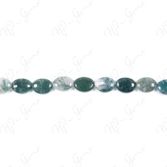 Moss Agate Flat Oval Beads