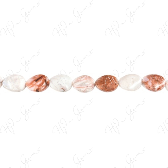 Red Bamboo Agate Flat Oval Beads