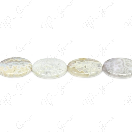 White Ocean Jasper Flat Oval Beads