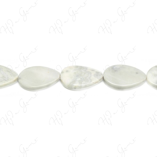 White Ocean Jasper Flat Oval Beads