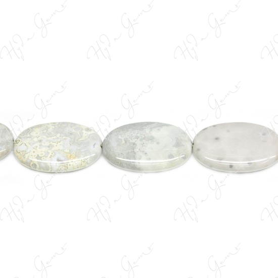 White Ocean Jasper Flat Oval Beads