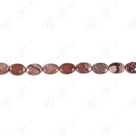 Red Picture Jasper Flat Oval Beads