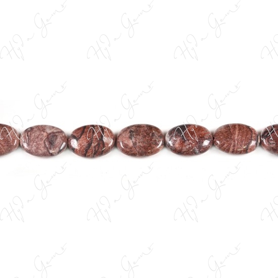 Red Picture Jasper Flat Oval Beads