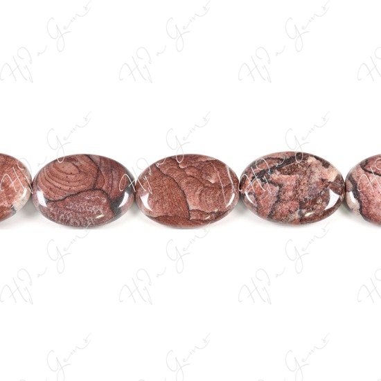 Red Picture Jasper Flat Oval Beads