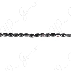 Black Striped Agate Flat Oval Beads