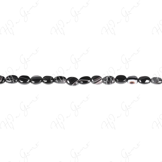 Black Striped Agate Flat Oval Beads