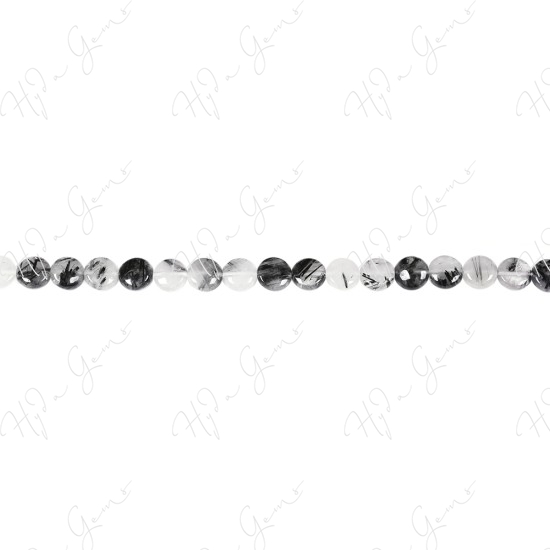 Black Rutile Quartz Coin Beads