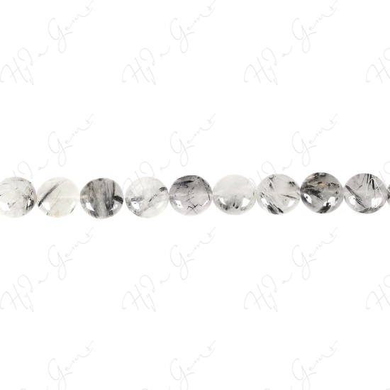 Black Rutile Quartz Coin Beads