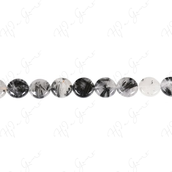 Black Rutile Quartz Coin Beads