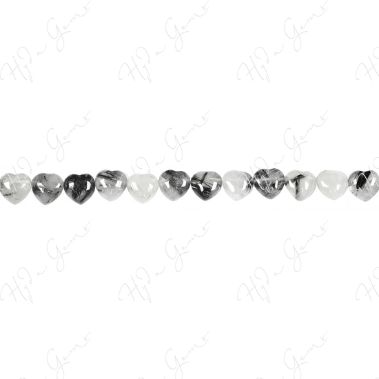 Black Rutile Quartz Heart Beads