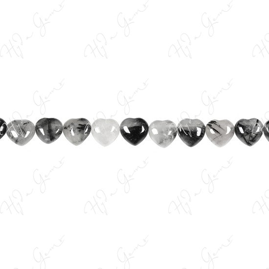 Black Rutile Quartz Heart Beads