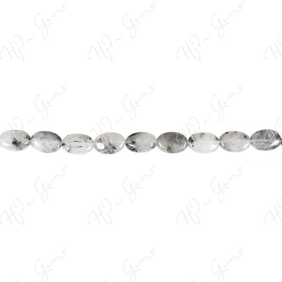 Black Rutile Quartz Flat Oval Beads