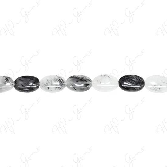 Black Rutile Quartz Flat Oval Beads