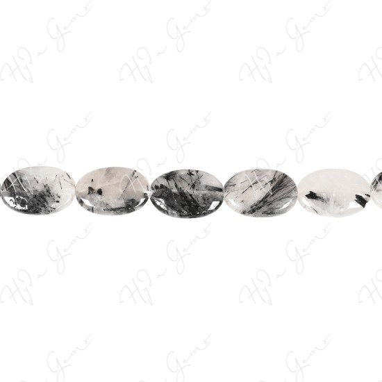 Black Rutile Quartz Flat Oval Beads