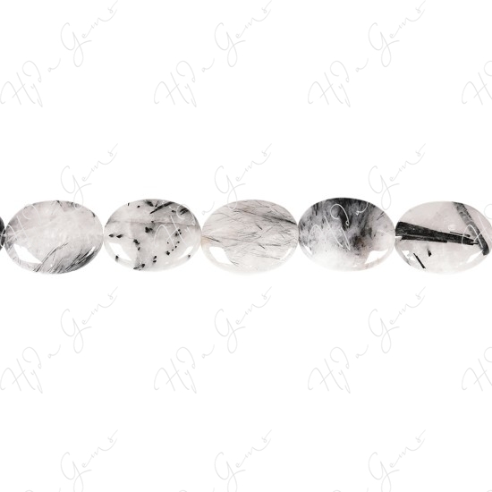 Black Rutile Quartz Flat Oval Beads