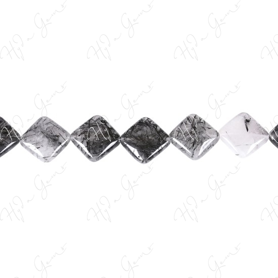 Black Rutile Quartz Flat Square Beads