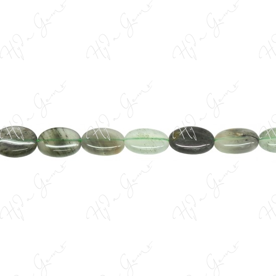 Green Rutlie Quartz Flat Oval Beads