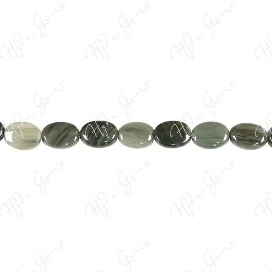 Green Rutlie Quartz Flat Oval Beads