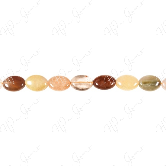 Multi Rutile Quartz Flat Oval Beads