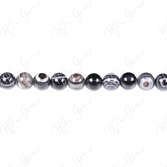 Black Striped Agate Round Beads