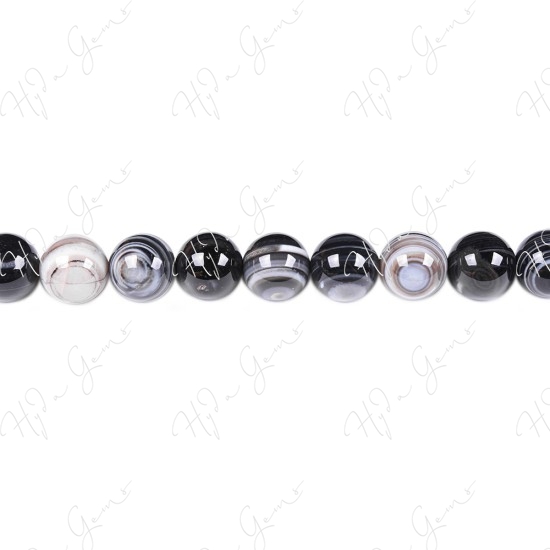 Black Striped Agate Round Beads