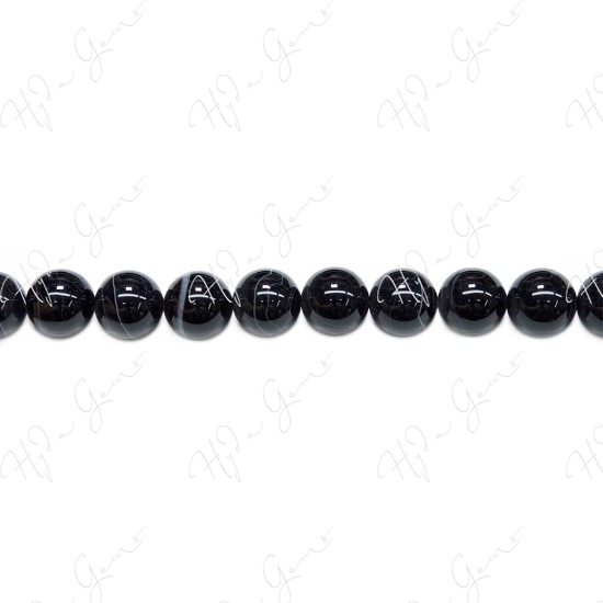 Black Striped Agate Round Beads (A)